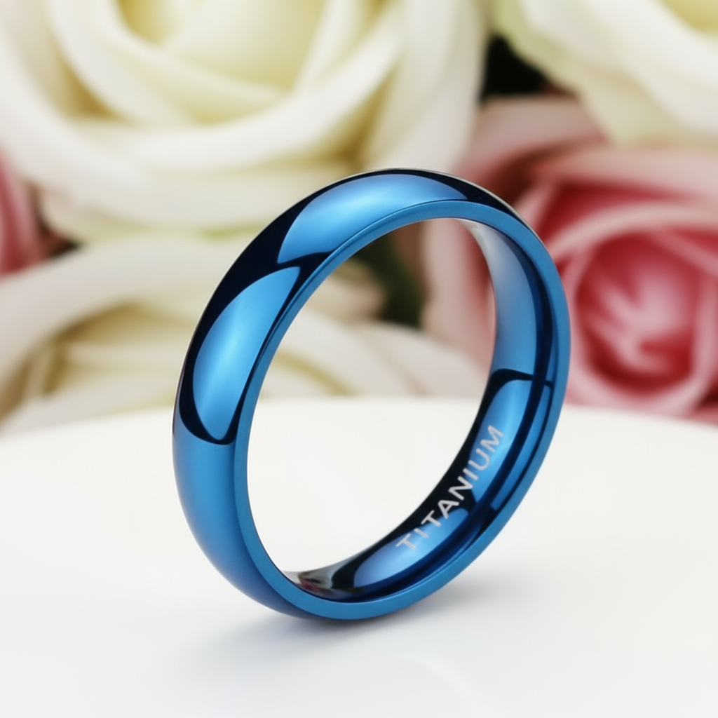 Simple Blue Men's Titanium Wedding Band-Black Diamonds New York