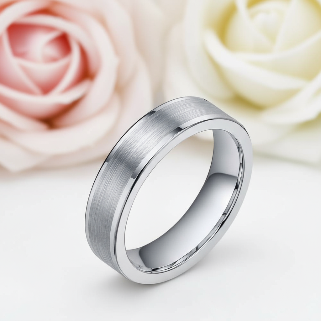 Simple Brushed Tungsten Wedding Band-Black Diamonds New York