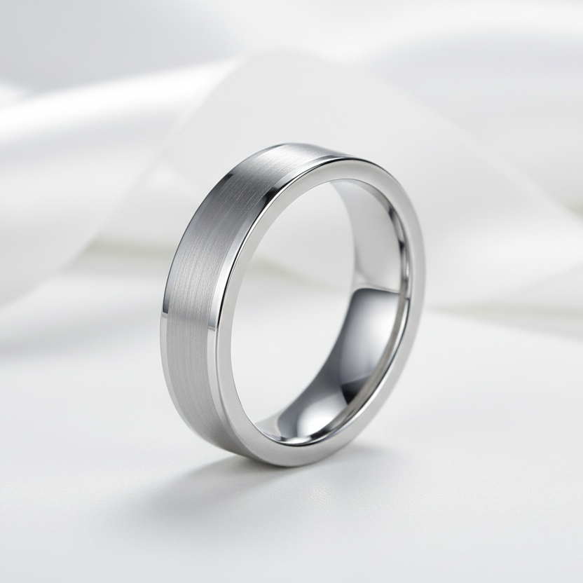 Simple Brushed Tungsten Wedding Band-Black Diamonds New York