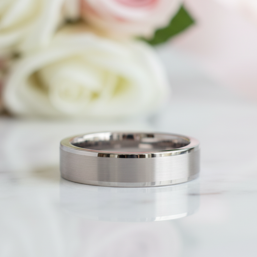 Simple Brushed Tungsten Wedding Band-Black Diamonds New York