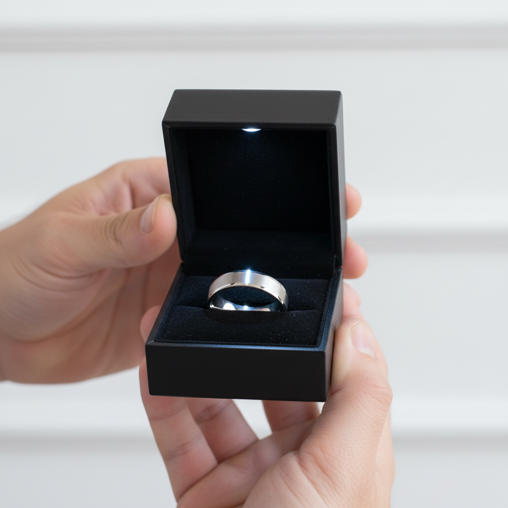 Simple Brushed Tungsten Wedding Band-Black Diamonds New York
