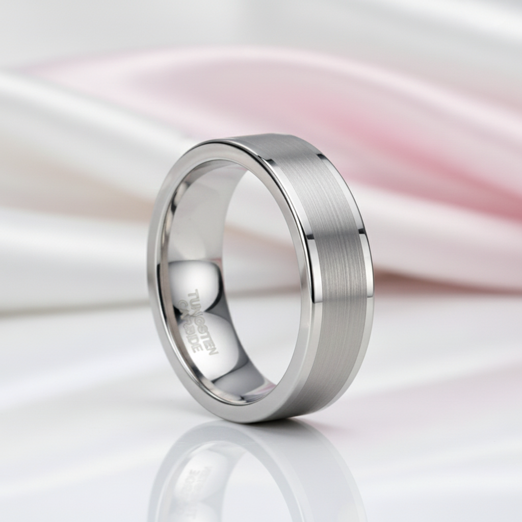 Simple Brushed Tungsten Wedding Band-Black Diamonds New York