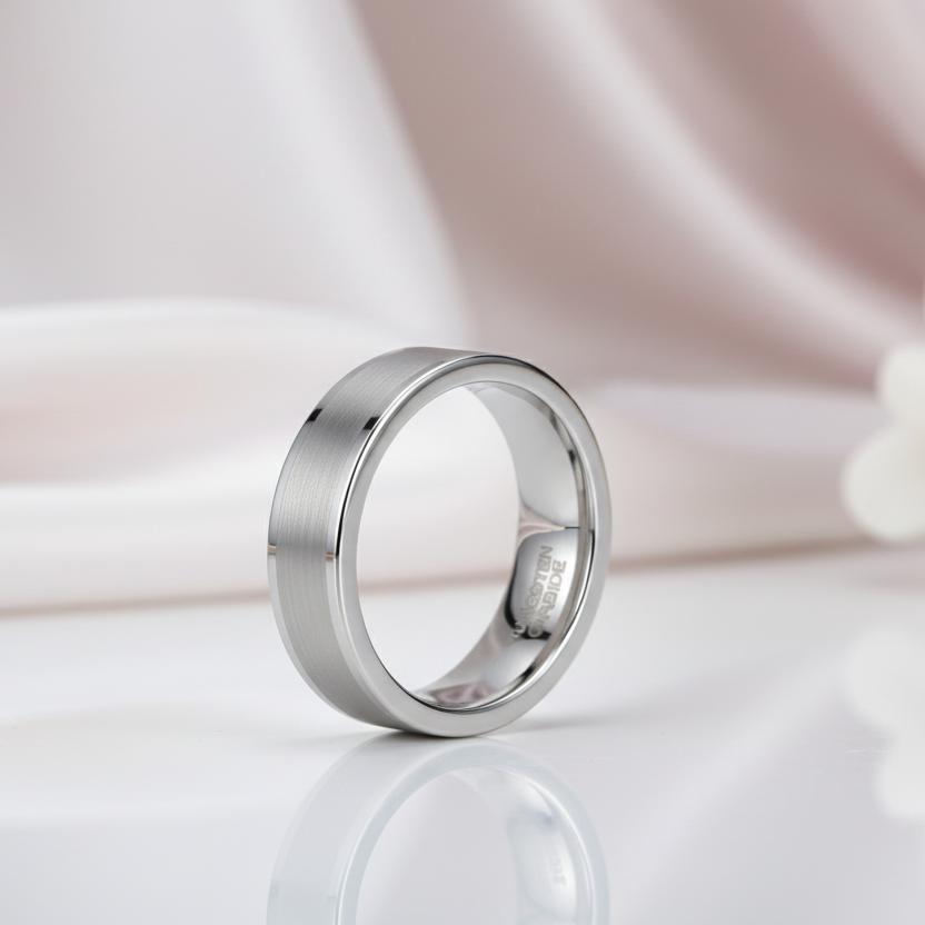Simple Brushed Tungsten Wedding Band-Black Diamonds New York