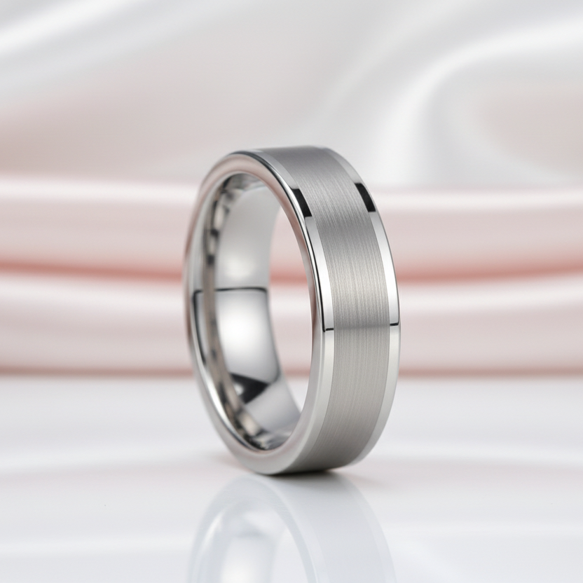 Simple Brushed Tungsten Wedding Band-Black Diamonds New York