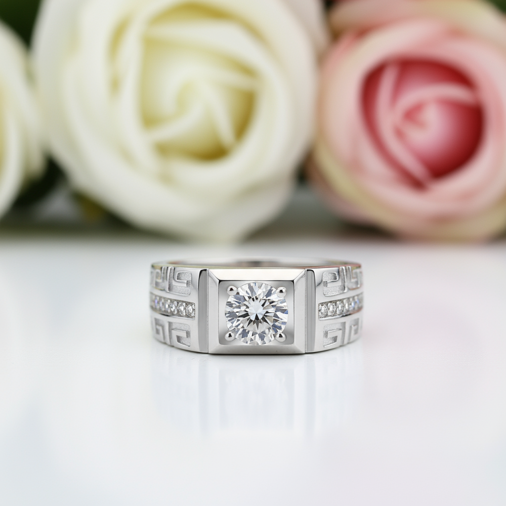 Simple Design Round Cut Adjustable Men's Band-Black Diamonds New York