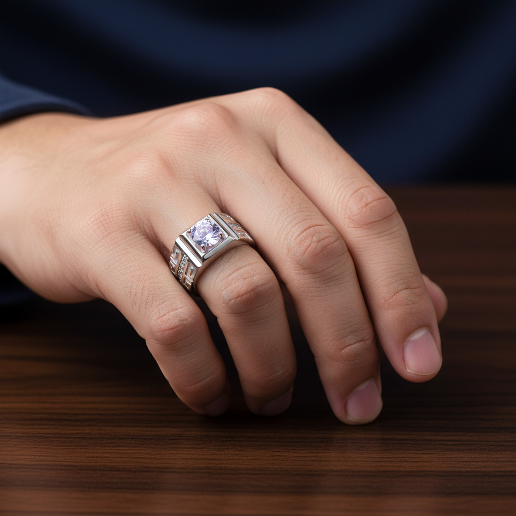 Simple Design Round Cut Adjustable Men's Band-Black Diamonds New York