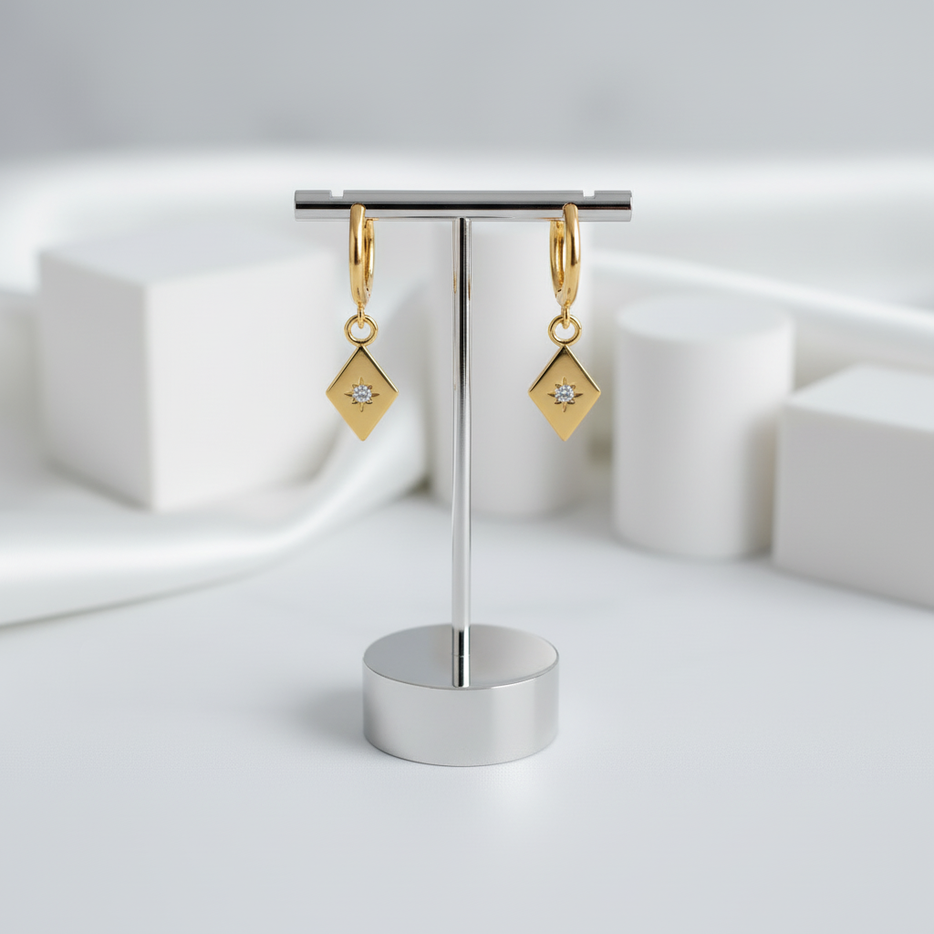 Simple Geometric with Star Hoop Earrings-Black Diamonds New York