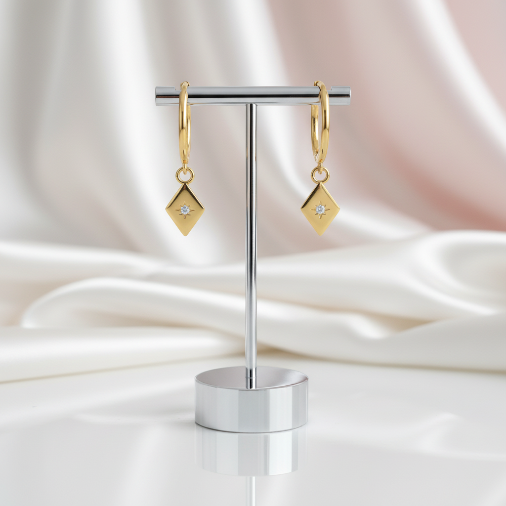 Simple Geometric with Star Hoop Earrings-Black Diamonds New York