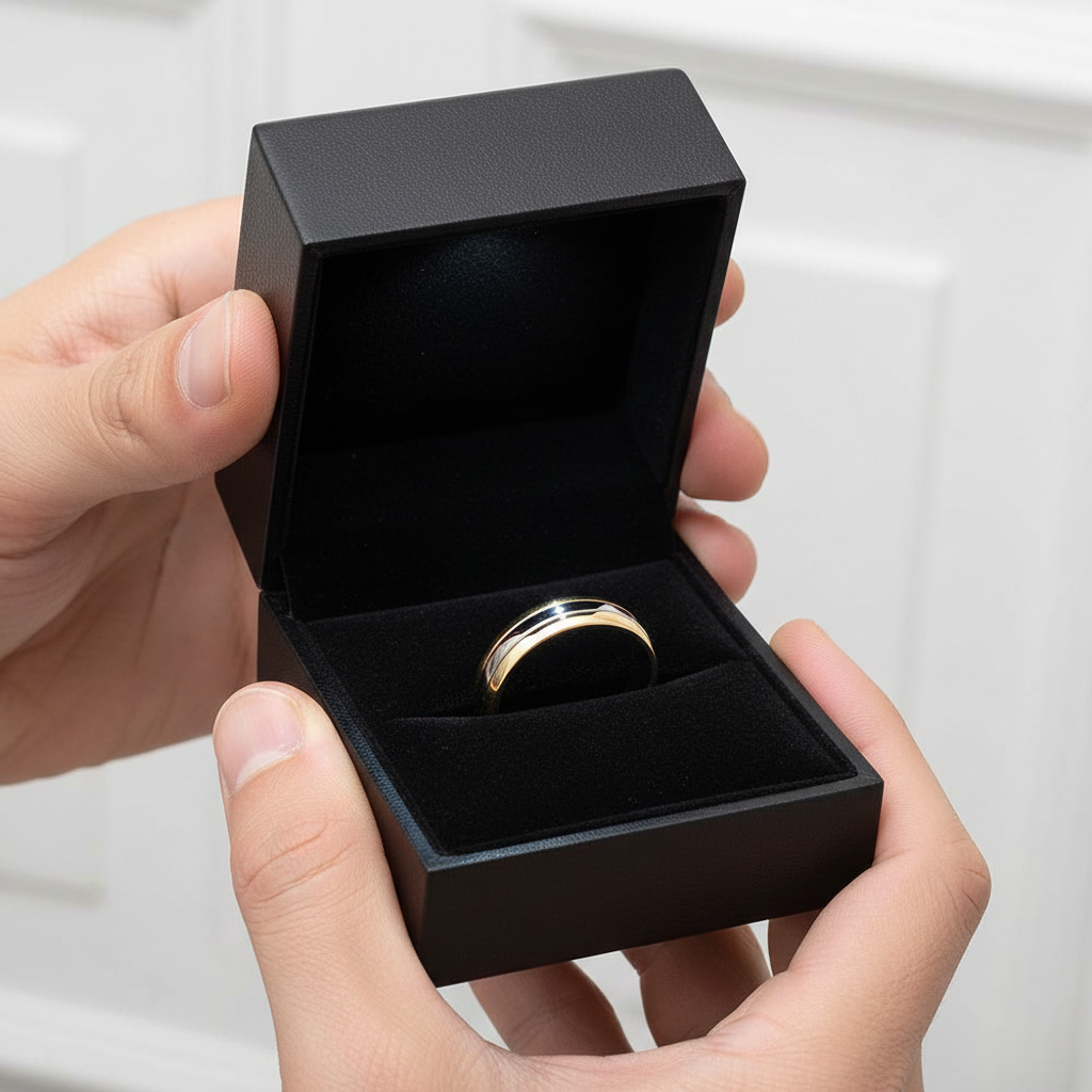 Simple Men's Titanium Wedding Band-Black Diamonds New York