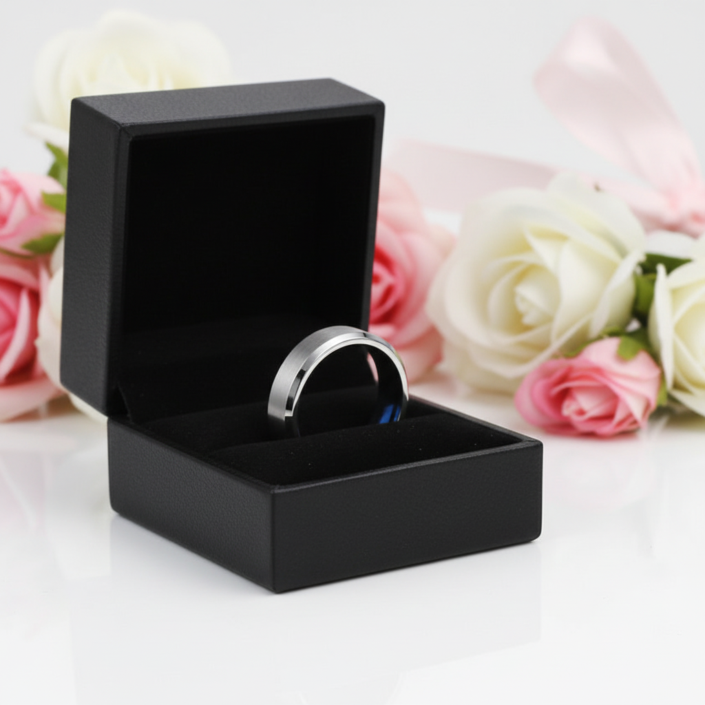 Simple Men's Tungsten Carbide Wedding Band-Black Diamonds New York