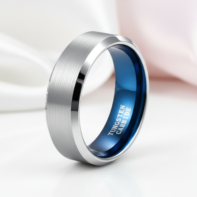 Simple Men's Tungsten Carbide Wedding Band-Black Diamonds New York