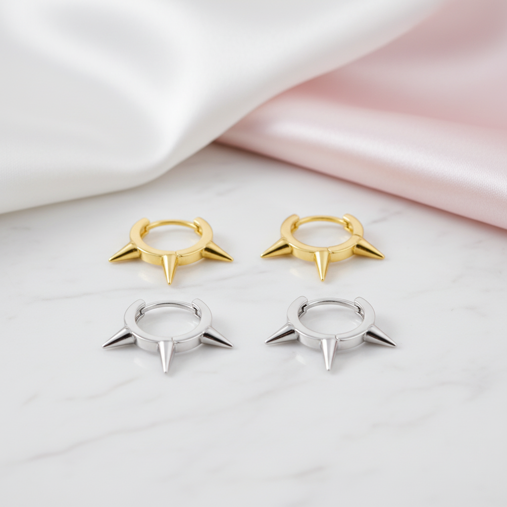 Simple Minimalist Punk Rivet Hoop Earrings-Black Diamonds New York
