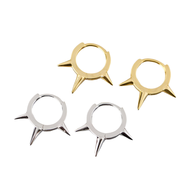 Simple Minimalist Punk Rivet Hoop Earrings-Black Diamonds New York