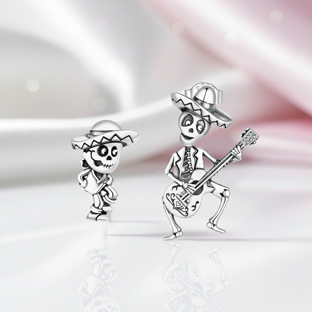 Simple Punk Skull & Skeleton Stud Earrings-Black Diamonds New York