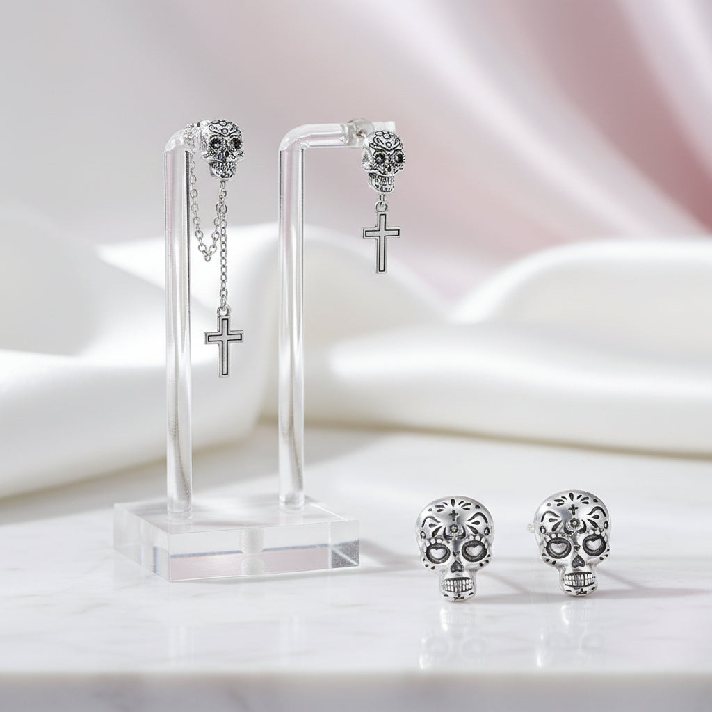 Simple Punk Skull & Skeleton Stud Earrings-Black Diamonds New York