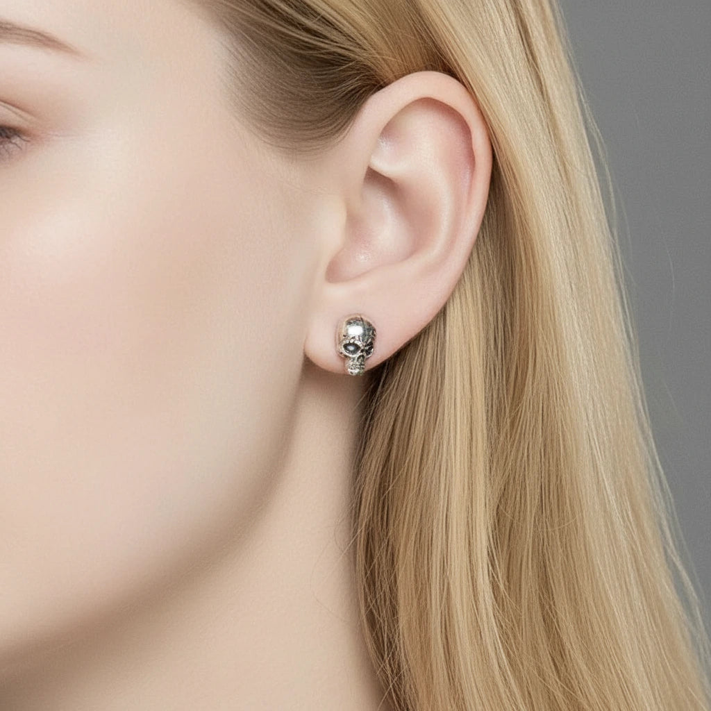 Simple Punk Skull & Skeleton Stud Earrings-Black Diamonds New York