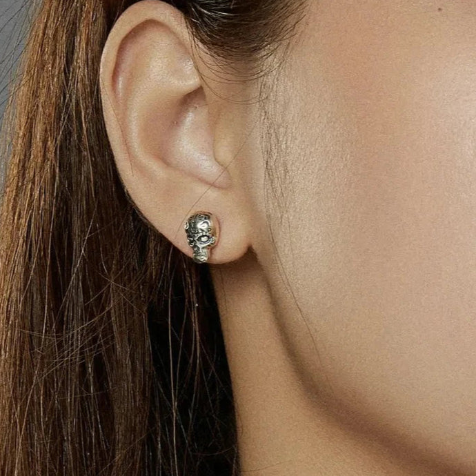 Simple Punk Skull & Skeleton Stud Earrings-Black Diamonds New York