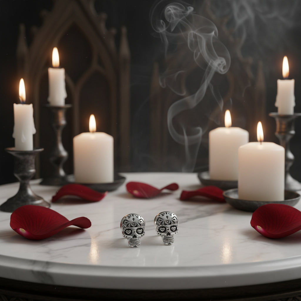 Simple Punk Skull & Skeleton Stud Earrings-Black Diamonds New York