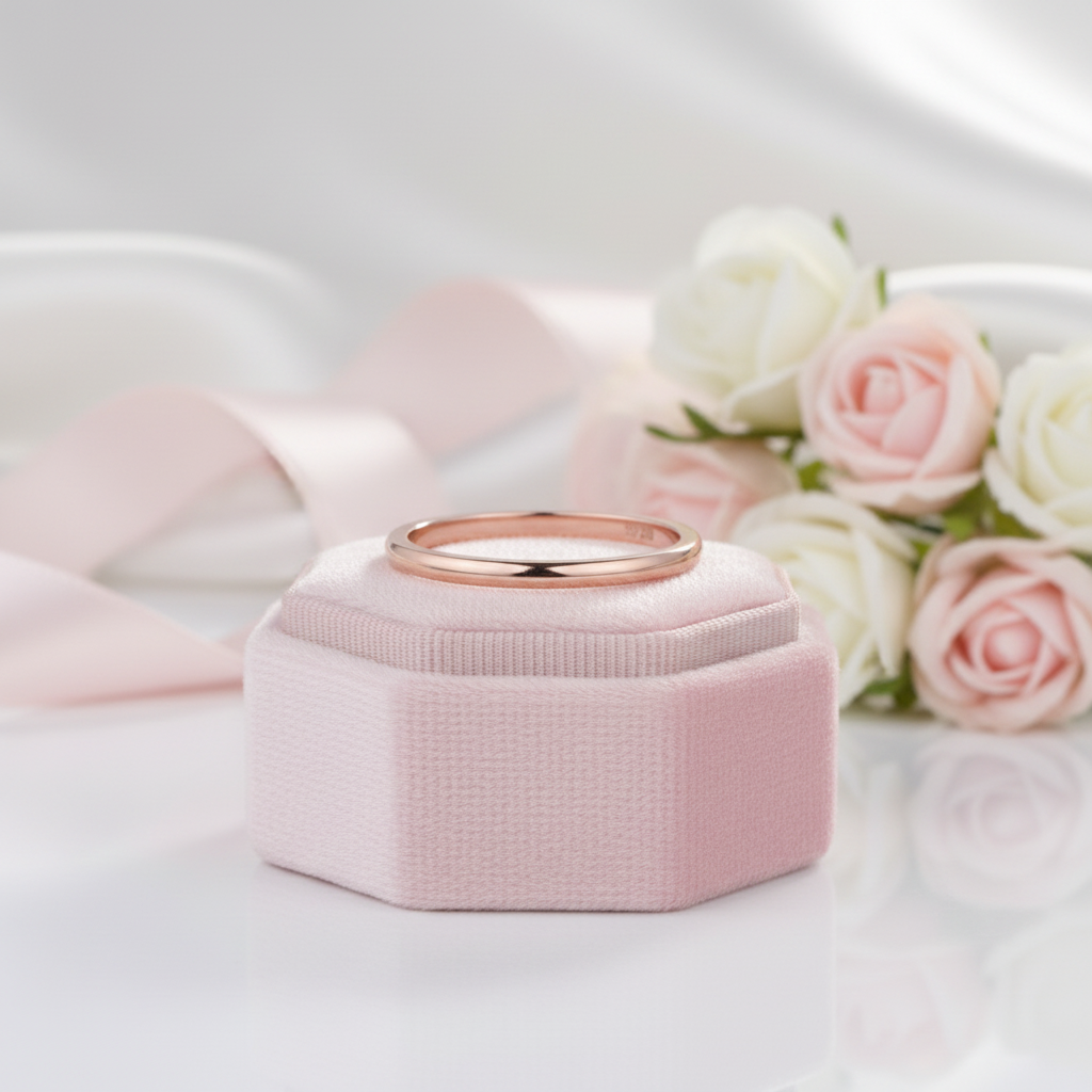 Simple Rose Gold Wedding Band-Black Diamonds New York