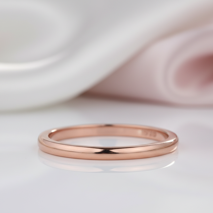 Simple Rose Gold Wedding Band-Black Diamonds New York
