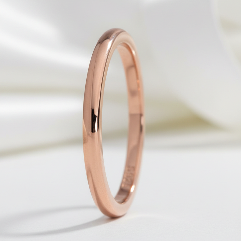 Simple Rose Gold Wedding Band-Black Diamonds New York