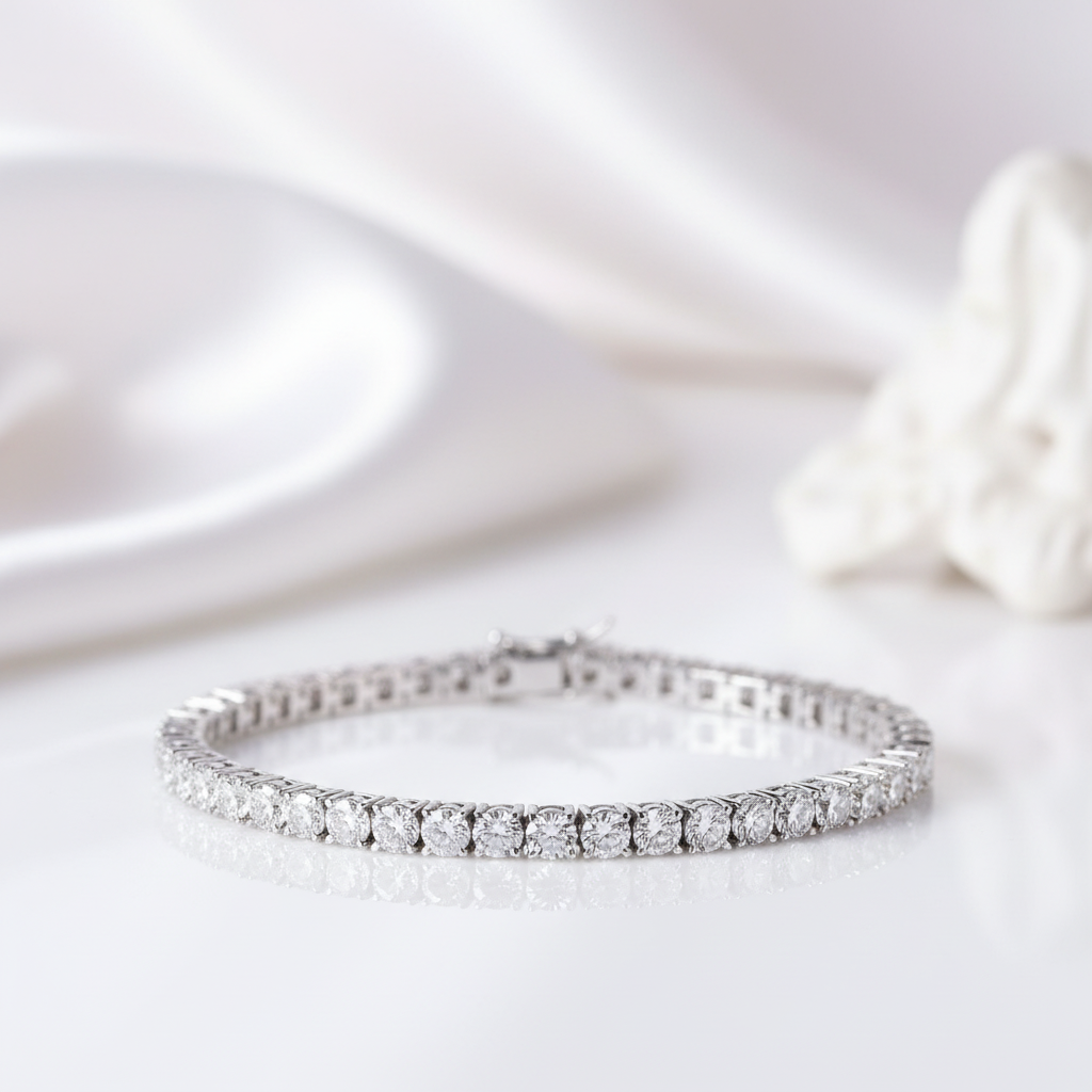 Simple White Round Cut Bracelet-Black Diamonds New York