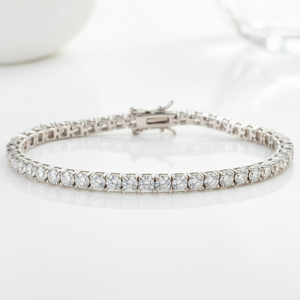 Simple White Round Cut Bracelet-Black Diamonds New York