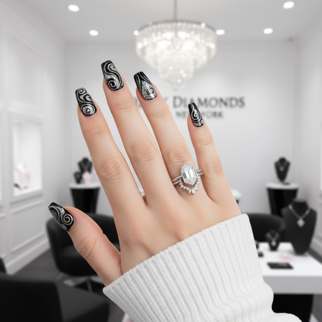 Sincerity - Hexagon Cut Diamond 14k Rose Gold Wedding Ring-Black Diamonds New York