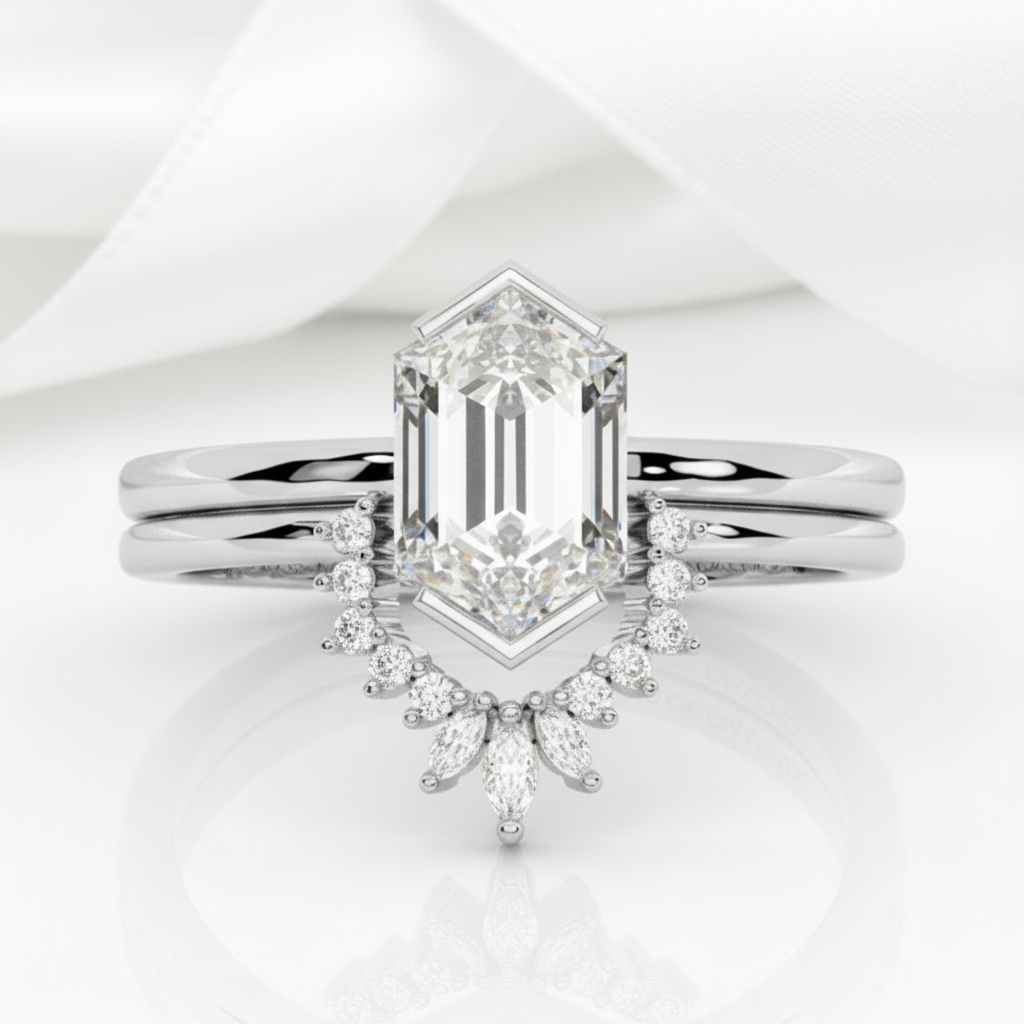 Sincerity - Hexagon Cut Diamond Option 14k Rose Gold Wedding Ring-Black Diamonds New York