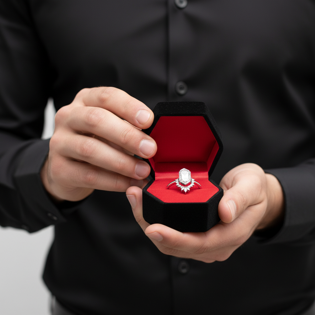 Sincerity - Hexagon Cut Diamond Option 14k Rose Gold Wedding Ring-Black Diamonds New York