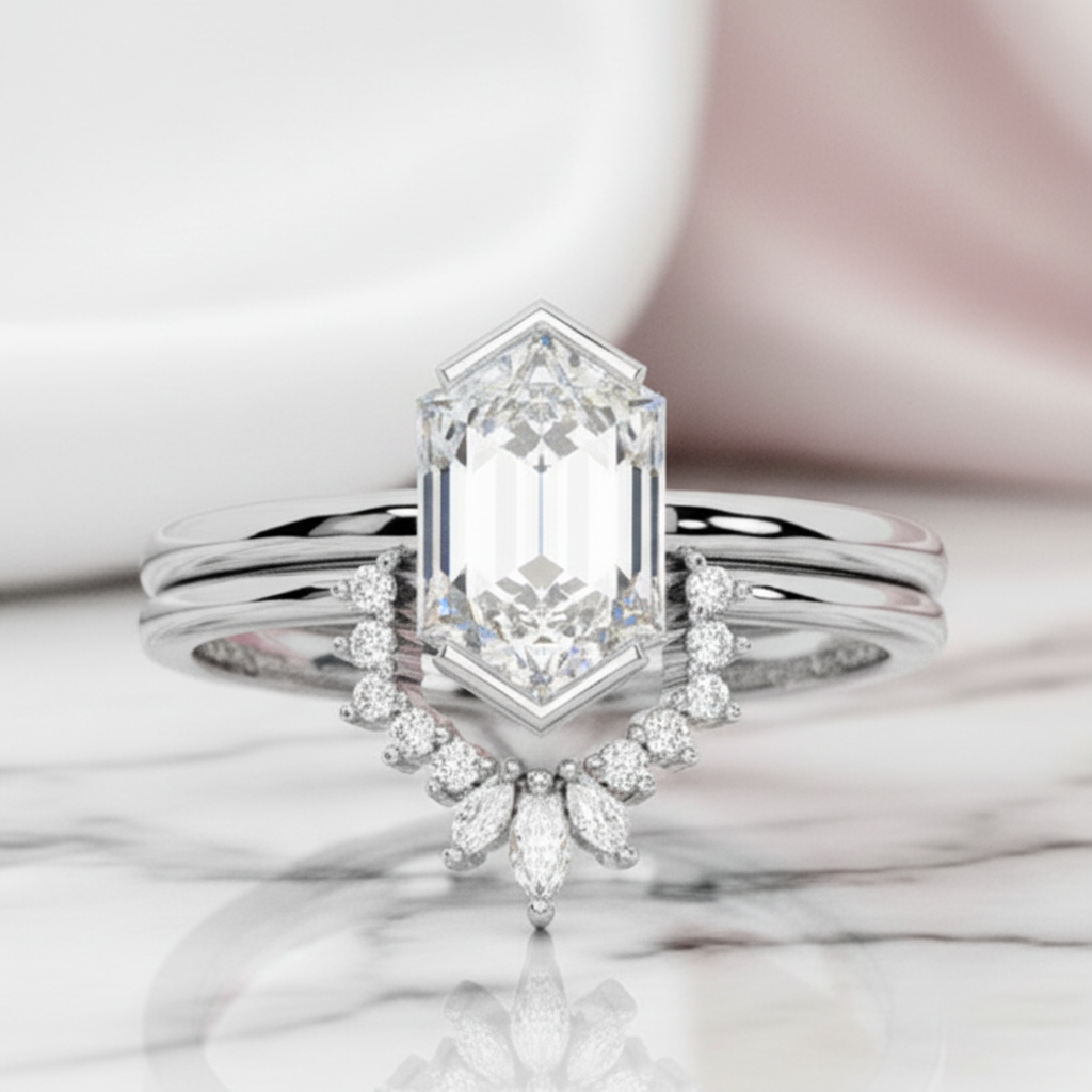 Sincerity - Hexagon Cut Diamond Option 14k Rose Gold Wedding Ring-Black Diamonds New York