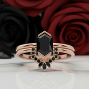 Sincerity - Hexagon Cut Diamond Option 14k Rose Gold Wedding Ring-Black Diamonds New York