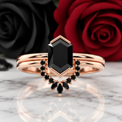 Sincerity - Hexagon Cut Diamond Option 14k Rose Gold Wedding Ring-Black Diamonds New York