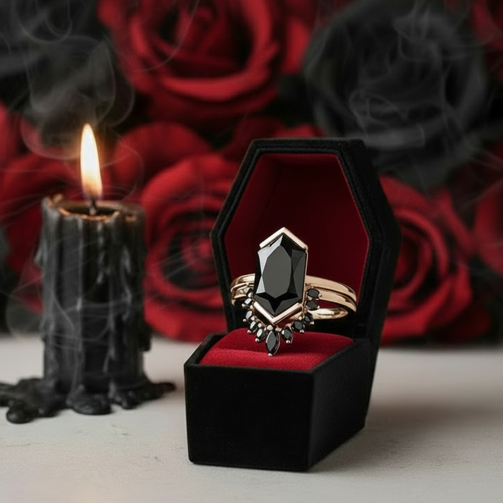 Sincerity - Hexagon Cut Diamond Option 14k Rose Gold Wedding Ring-Black Diamonds New York