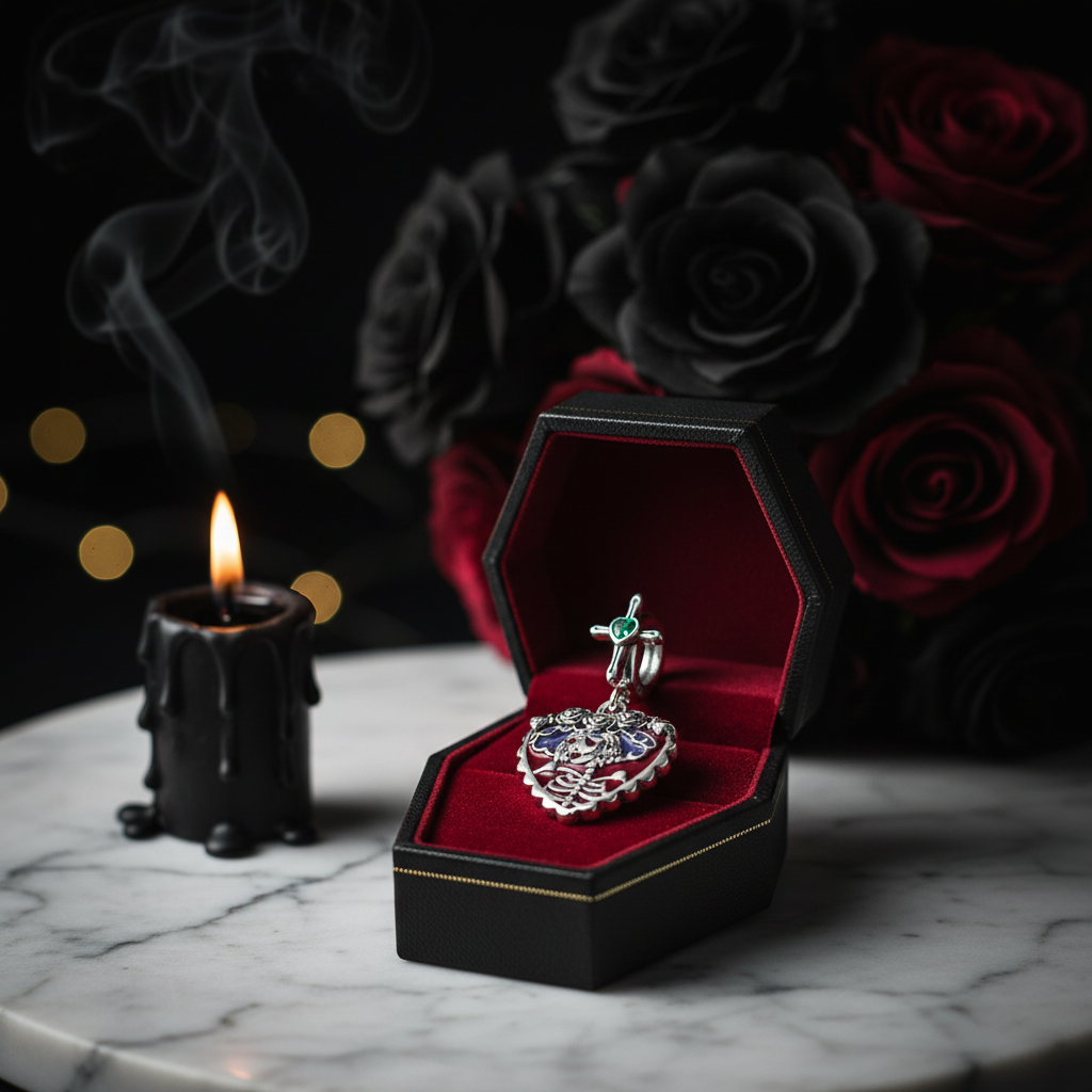 Skull And Lady Rose Arrow Charm-Black Diamonds New York