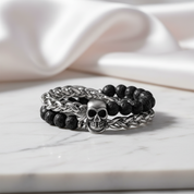 Skull Charm Double Layered Black Lava Bead Bracelet-Black Diamonds New York