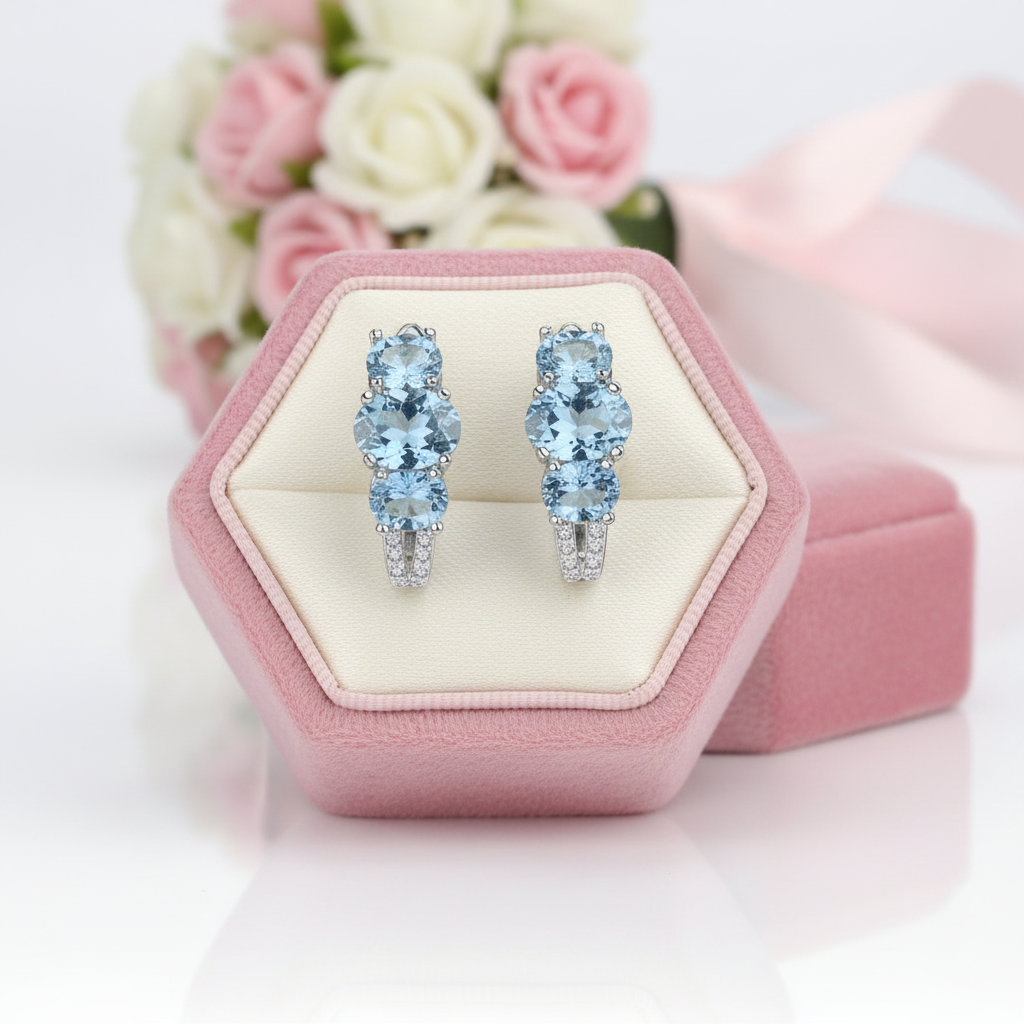 Sky Blue Topaz Birthstone Gemstone Stud Earrings-Black Diamonds New York