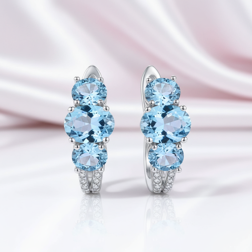 Sky Blue Topaz Birthstone Gemstone Stud Earrings-Black Diamonds New York