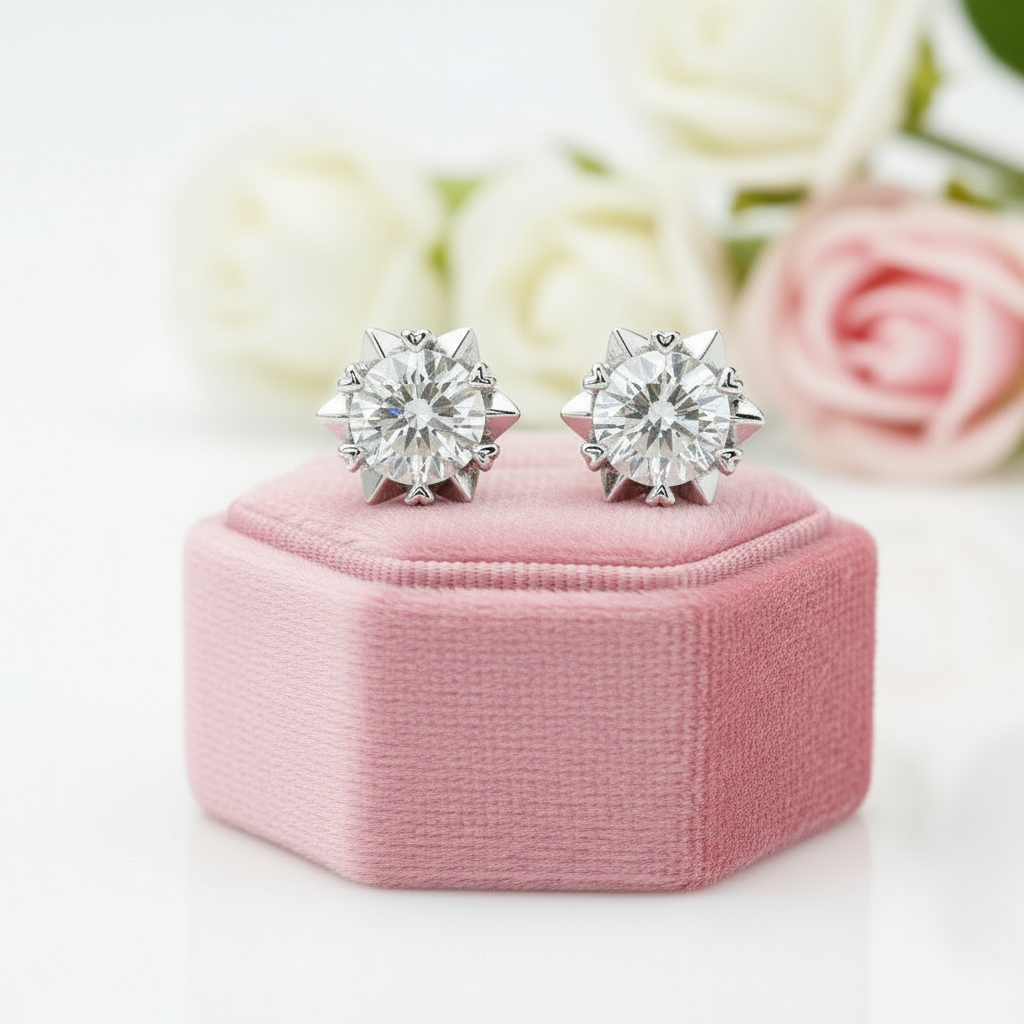 Snowflake Shaped 5mm Diamond Option Stud Earrings-Black Diamonds New York