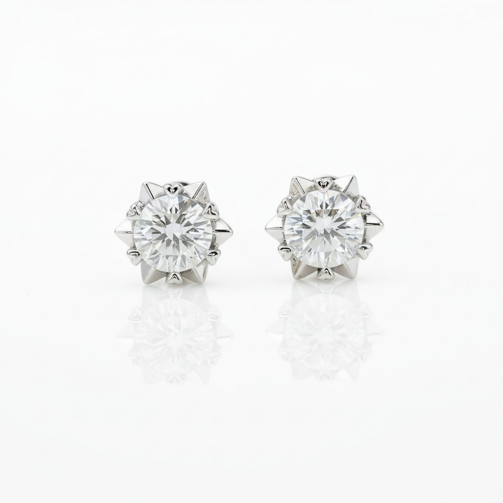 Snowflake Shaped 5mm Diamond Option Stud Earrings-Black Diamonds New York