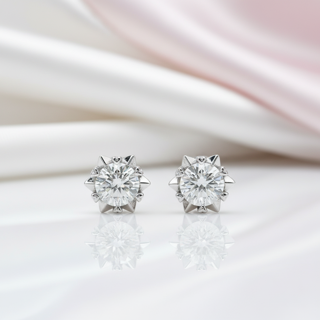 Snowflake Shaped 5mm Diamond Option Stud Earrings-Black Diamonds New York