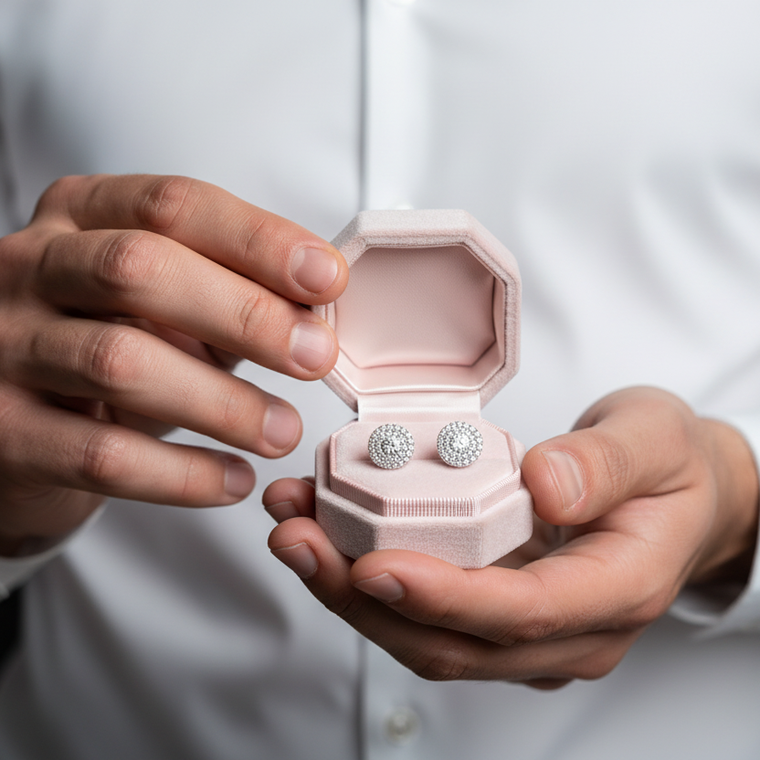 10k Solid Gold Flower Setting Diamond Stud Earrings-Black Diamonds New York