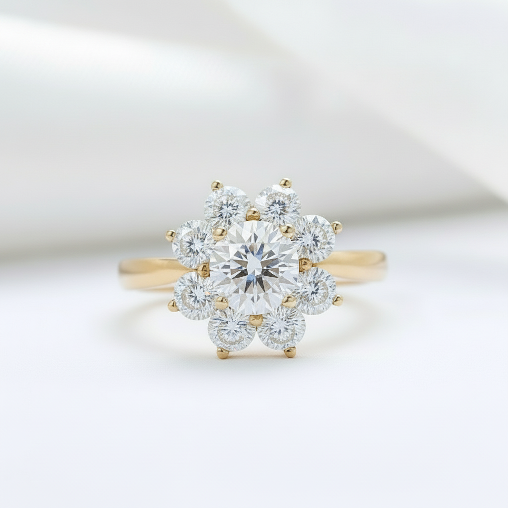 Solid 10k Yellow Gold 1ct Diamond Halo Engagement Ring-Black Diamonds New York