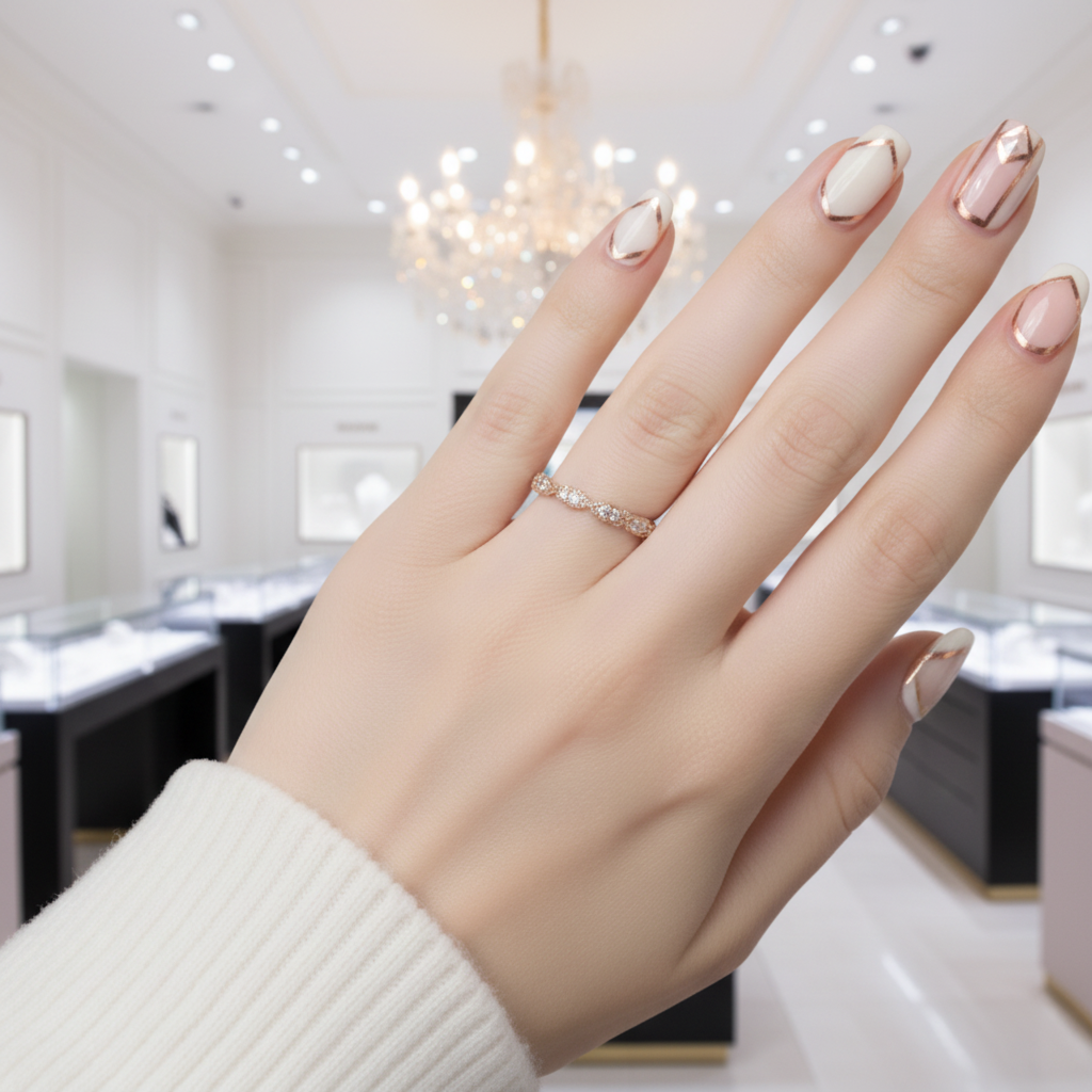 Solid 14k Rose Gold Diamond Option Milgrain Stackable Wedding Band-Black Diamonds New York