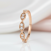 Solid 14k Rose Gold Diamond Option Milgrain Stackable Wedding Band-Black Diamonds New York