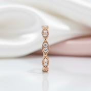 Solid 14k Rose Gold Diamond Option Milgrain Stackable Wedding Band-Black Diamonds New York
