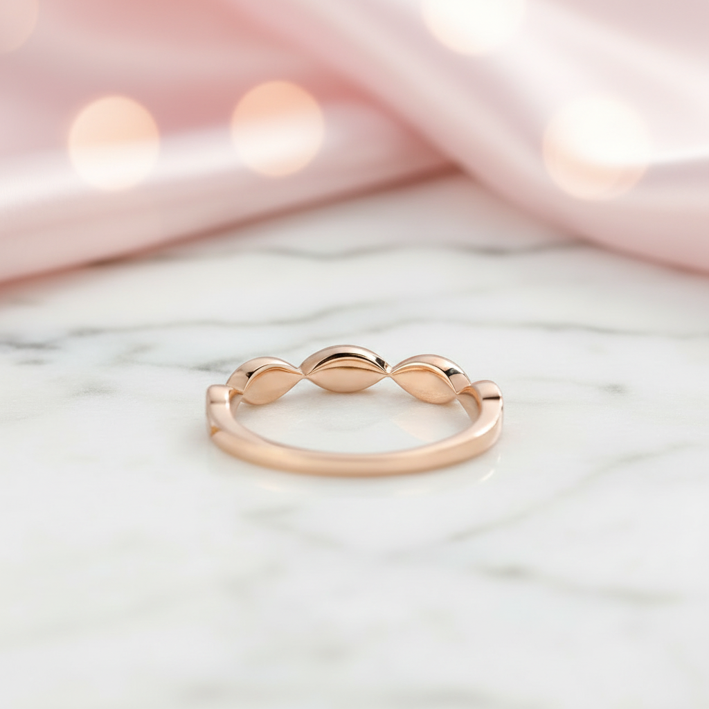 Solid 14k Rose Gold Diamond Option Milgrain Stackable Wedding Band-Black Diamonds New York