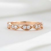 Solid 14k Rose Gold Diamond Option Milgrain Stackable Wedding Band-Black Diamonds New York
