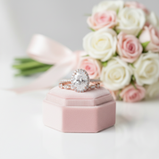 Solid 14K Rose Gold Oval Cut 1.5 Ct Diamond Option Halo Engagement Ring Set-Black Diamonds New York