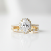 Solid 14K Rose Gold Oval Cut 1.5 Ct Diamond Option Halo Engagement Ring Set-Black Diamonds New York